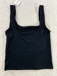 Anthropologie Ribbed Crop Tank Top Black Womens Size L/XL New - Picture 1 of 7