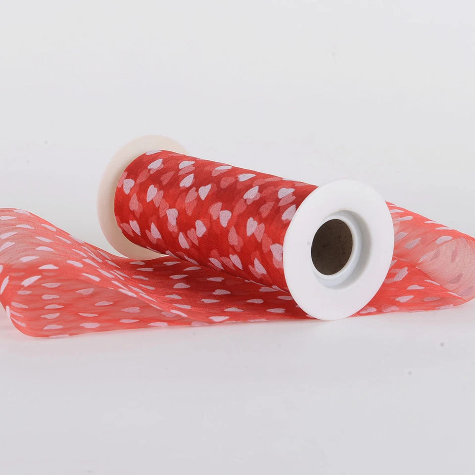 CARRETE ROLLO ORGANZA TRANSPARENTE ESTAMPADO CORAZÓN 6” X 10 YARDAS Foto 1 de 1