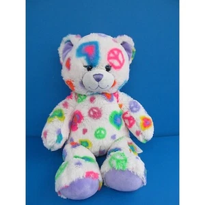 Build-A-Bear Colorful Hearts & Peace Signs Plush Teddy Bear 16" - Picture 1 of 8
