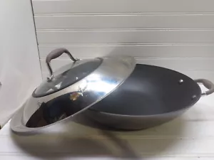 Anolon Advanced Anodized Non Stick Aluminum 14" Wok Skillet 7 qt Frying Pan Lid - Picture 1 of 9