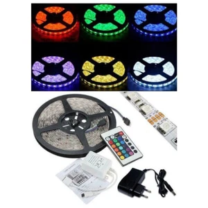STRISCIA LED 5050 RGB 5 METRI BOBINA CON ALIMENTATORE E TELECOMANDO IP65 - Foto 1 di 7