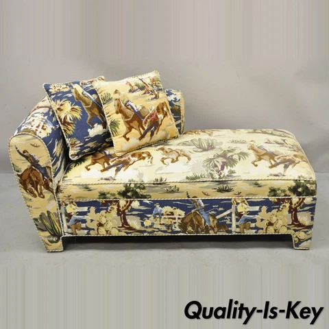 Childs Size Custom Made Cowboy Horse and Rider Upholstered Small Chaise Lounge Cover