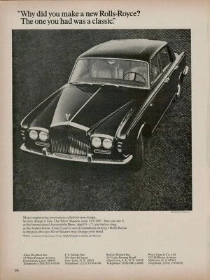 1966 Rolls-Royce Silver Shadow Cost $19,700 Classic Auto Photo VINTAGE PRINT AD - Image 1 of 2