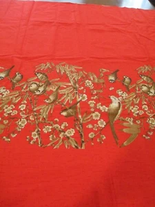 ROBARRE VINTAGE 🌸 2 YARDAS POR 44" DE ANCHO==TELA ESTAMPADO PÁJARO ROJO NARANJA/MARRÓN - Imagen 1 de 4