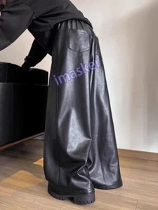 Pantalones cargo sueltos coreanos de cuero PU para hombre cintura alta rectos pierna ancha - Imagen 1 de 28