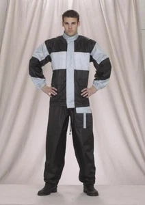 Men's Motorcycle Two Piece Black and Grey Rain Suit with Draw Strings & Pockets - Bild 1 von 6