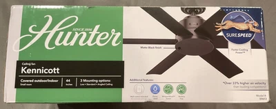 New Hunter Kennicott 44” Matte Black Indoor Outdoor Ceiling Fan 59613 - Image 1 of 2