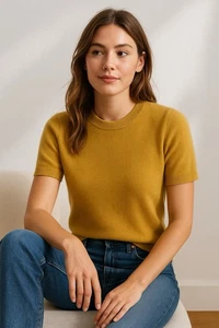 Quitte Kaschmir Pullover Damen M senf weich minimalistisch adrett - Bild 1 von 11