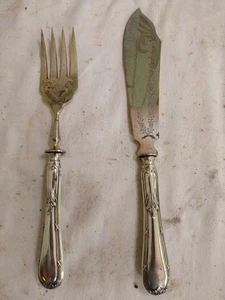 Couverts De Service À Poisson Manches Argent Fourré - Photo 1/3