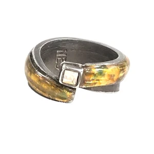 Vintage Brutalist Zinn Grün Emaille Ring Signiert NES Gr. 7 Mid Century Schmuck - Bild 1 von 13