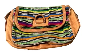 Guatemalan Handmade Artisan Leather & Woven Crossbody Bag Striped - Picture 1 of 7
