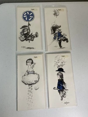 Juan Ferrandiz Greeting Cards - Unused - Blank - 4 Cards - B&W Pink Blue - Image 1 of 4