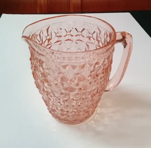 Jeannette Depression Glass Pink Holiday Button Bows 6-1/2" Pitcher Vintage - Picture 1 of 11