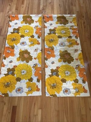 Set of 2 Vintage Roman Mid Century MOD Fabric Blinds Window Shades Retro Strings - Image 1 of 4