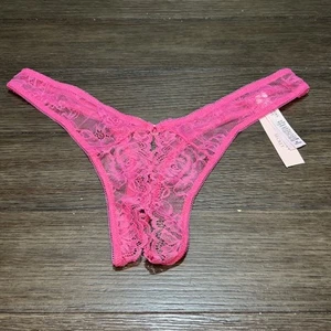 Victoria's Secret Very Sexy Pink Crotchless Mesh Thong Panty High Leg Medium NWT - Picture 1 of 7