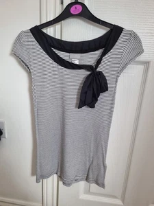 H&M Striped Top With Silk Tie Neckline - Size XS - Picture 1 of 4
