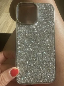 Funda de teléfono iPhone 14 Pro Max plateada bling - Imagen 1 de 2