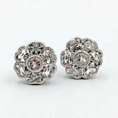 QVC Judith Ripka 925 Sterling Silver White/Clear Topaz Flower Clip On Earrings - Image 1 of 4