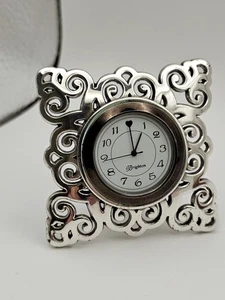 Brighton Geneva Square Desk Clock New Battery Silverplated Ornate Cutouts ๐ - Picture 1 of 12