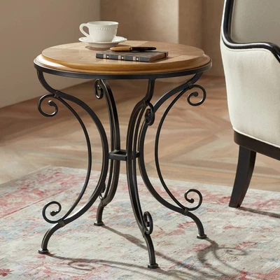 Traditional Wood Black Round Accent Table 22 1/4" Wide Gold Brushed Living Room - Image 1 of 4
