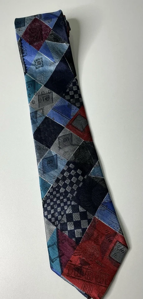 Corbata Bergere Para Hombres X-Long Extra Larga Cuello Azul Rojo Multicolor 64.5 X 4 Pre-amada Foto 1 de 4