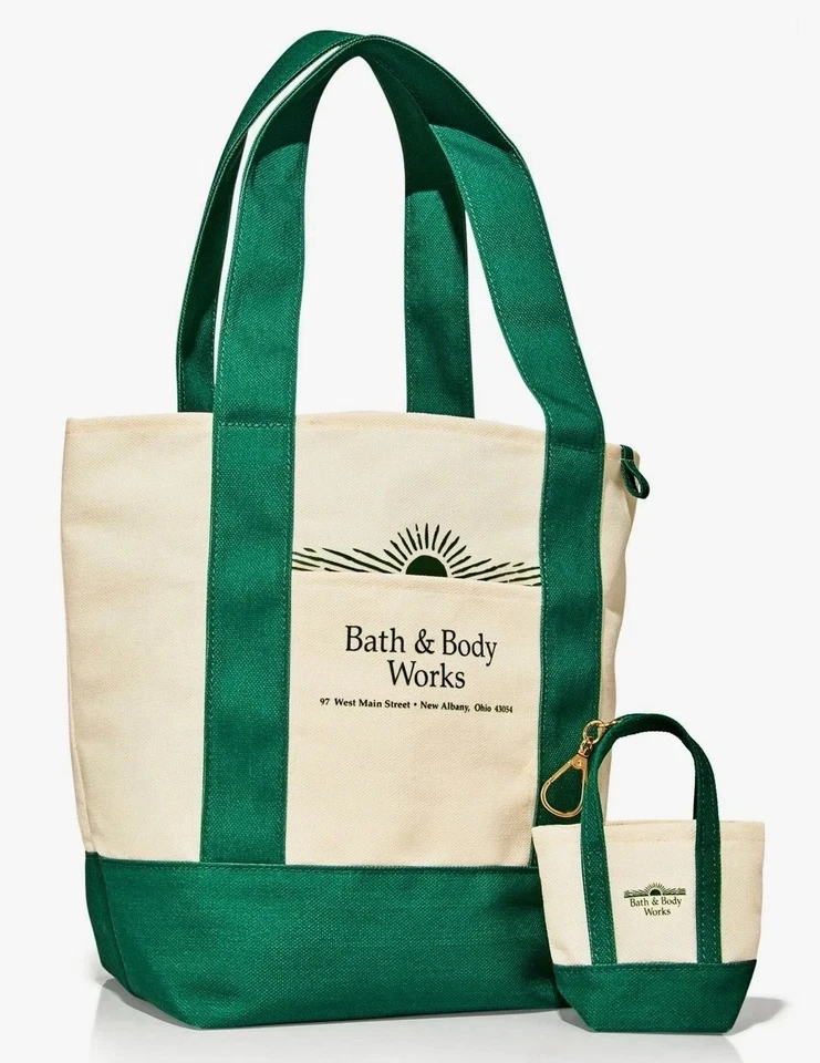 РЕДКАЯ новый с Ярлыками Bath & Body Works винтажный логотип наследия мини сумка с короткими ручками и брелок комплект - Изображение 1 из 1