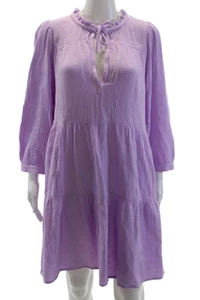 Honorine Womens Textured Cotton V-Neck Long Sleeve A-line Dress Lavender Size L - Picture 1 of 5
