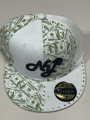 Gorra de baile NY blanca plana Bill KYS ajustada bordada talla 7 New York Foto 1 de 4