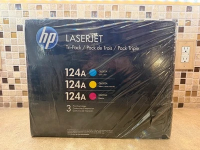 Genuine SET OF 3 HP 124A CE257A Tri-Pack CYM Print Cartridge Toner - Image 1 of 4