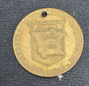 VTG Brass Pendant Minnesota Centennial Token 1849-1949 1" Round - Picture 1 of 4