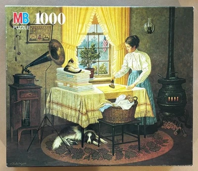 Vtg Charles Wysocki GETTING THINGS IRONED OUT 1000 Pc Puzzle Milton Bradley Cmpt - Image 1 of 4