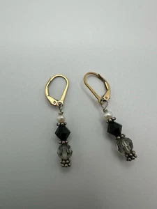 Pendientes colgantes vintage de perlas negras 14k GF de 1,5" - Imagen 1 de 7
