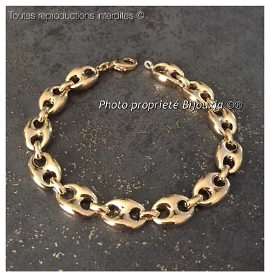 BIJOUXIA Bracelet Maille Grain De Café Large 20,5CM Plaqué or 18 Carats Bijoux MIXTE
