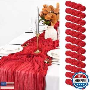 Pesonlook 12 Pack Red Cheesecloth Table Runner,10FT Boho Table Runner 35x120 - Picture 1 of 5