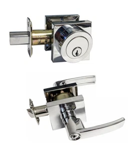 Combo de palancas de entrada con llave de placa cuadrada cromada pulida cerrojo individual - Imagen 1 de 5