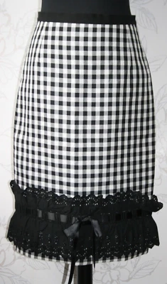 DOLCE&GABBANA Skirt Silk & Cotton Broderie Anglaise Black/White Checked Bow IT40 - Image 1 of 4
