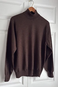 Jos A Bank Signature Sweater Men's Medium Dark Brown Mock Neck 100% Merino Wool - Picture 1 of 5