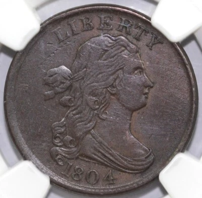 1804 1/2c Draped Bust Half Cent NGC AU Details Improperly Cleaned - Image 1 of 4