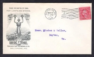 1915 #453 Coil, Perf 10 ~ Business Cover with Lithograph Cachet ~ Lamp Oil! - Picture 1 of 4