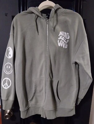 Suéter com capuz Forever 21 More Self Love com zíper manga longa júnior tamanho médio - Imagem 1 de 4