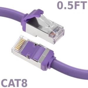 0.5FT Ethernet LAN Network Cat8 RJ45 S/FTP Cable Shielded Cord 28AWG 2GHz Purple - Picture 1 of 4