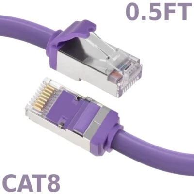 0.5FT Ethernet LAN Network Cat8 RJ45 S/FTP Cable Shielded Cord 28AWG 2GHz Purple - Image 1 of 4