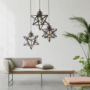 Moravian Star Glass Pendant Chandelier Light Modern 3-Light Ceiling Fixture Lamp - Picture 1 of 12