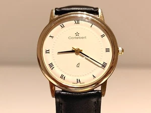 VINTAGE BEAUTIFUL CLASSIC 33mm SWISS GOLD PLATED QUARTZ MEN'S WATCH "CORTEBERT" - Picture 1 of 6