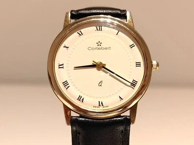 RELÓGIO MASCULINO VINTAGE LINDO CLÁSSICO 33mm quartzo suíço banhado a ouro "cortebert"  - Imagem 1 de 4