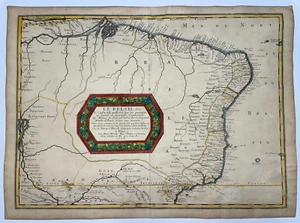 BRAZIL 1656 NICOLAS SANSON D'ABBEVILLE LARGE ANTIQUE ENGRAVED MAP 17TH CENTURY - Picture 1 of 11