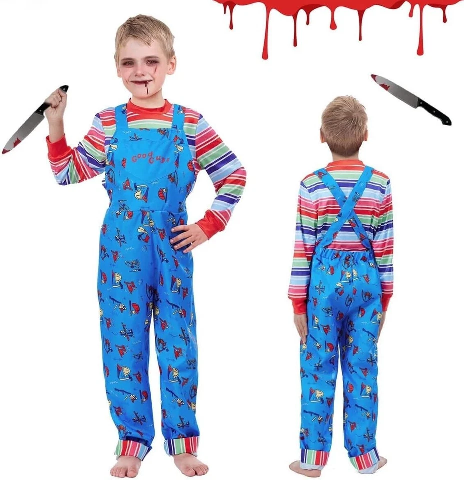 Disfraz de muñeca asesina de terror Ruimeir para niños niño niña camisa a rayas disfraz de Chuckie, M Foto 1 de 4