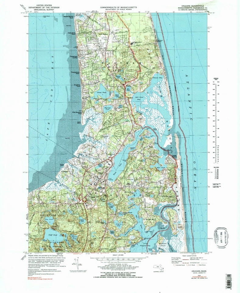 Orleans, MA - 1974 USGS Topographic Map – Premium Matte Print – Historic Mass - Image 1 of 1