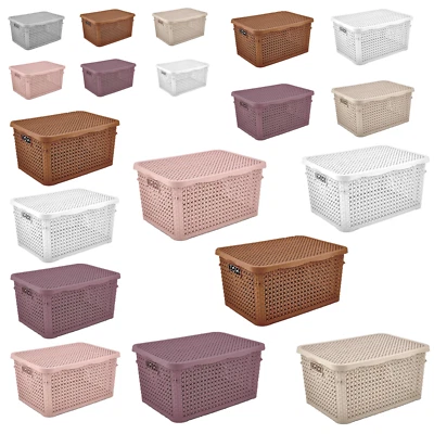 Small Large Pearl Plastic Storage Basket W/Lid Container Box Bedroom Office Home - Image 1 of 4