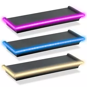 Black Floating Shelves LED Neon Light Wall Mounted Gaming Bedroom Lounge Display - Picture 1 of 19